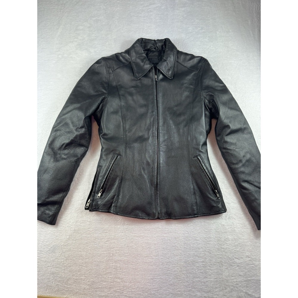 90s Leather Gallery Jacket Second Quilted Lining Zips Medium Grunge Moto‎ Riding